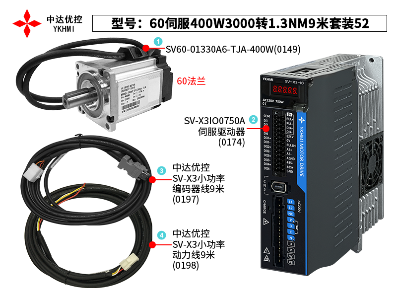 60伺服400W3000轉1.3NM9米套裝52(0174)